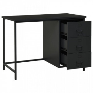 Birou cu sertare, negru, 105x52x75 cm, oțel, industrial - V339634V - Img 3
