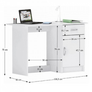 Birou, măsuţă, masă PC, albă, 108 cm - TP42405 - Img 3