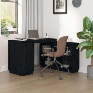 Birou, negru, 110x50x75 cm, lemn masiv de pin - V814508V - Img 2