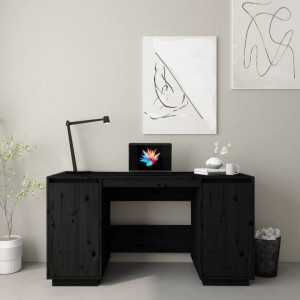Birou, negru, 140x50x75 cm, lemn masiv de pin - V814328V - Img 2