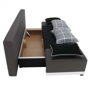 Canapea extensibilă, material textil negru/gri/perne gri cu model, 203x73/83x91 cm - TP96963 - Img 7