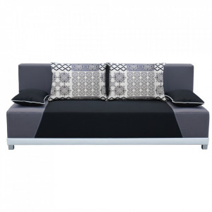 Canapea extensibilă, material textil negru/gri/perne gri cu model, 203x73/83x91 cm - TP96963 - Img 14