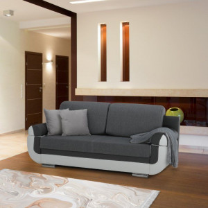 Canapea, piele ecologică alba+gri/material textil gri, 204x89x90 cm - TP88081 - Img 15
