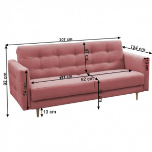 Canapea tapiţată cu 3-locuri, material textil roz învechit, 207x94x92 cm - TP263345 - Img 4