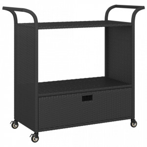 Cărucior de bar cu sertar, negru, 100x45x97 cm, poliratan - V316663V - Img 1