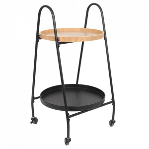 Cărucior de servire, culoarea stejar/negru, 43x40x78 cm - TP302749 - Img 3