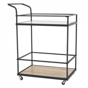 Cărucior de servire, culoarea stejar/negru, 61x43x89 cm - TP302744 - Img 6