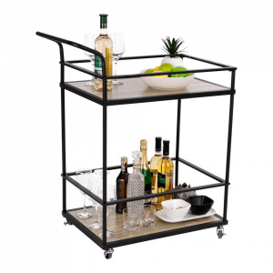 Cărucior de servire, culoarea stejar/negru, 61x43x89 cm - TP302744 - Img 9