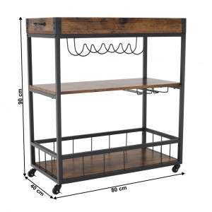 Cărucior de servire, culoarea stejar smoke/negru, 80x40x90 cm - TP276316 - Img 9