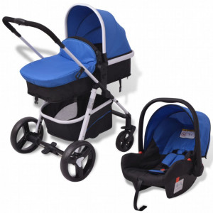 Carucior pentru copii 3-in-1, albastru si negru, aluminiu - V10115V
