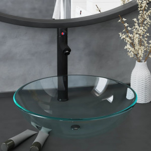 Chiuvetă baie robinet și scurgere tip push, transparent sticlă - V3098440V - Img 2