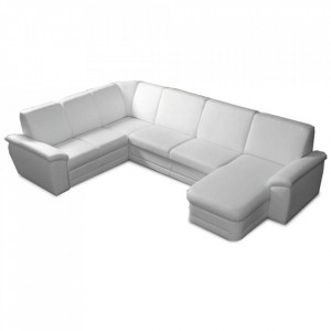 Colţar în formă de U, piele ecologică albă, model dreapta, 330x215/153x88 cm - TP151498 - Img 1