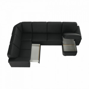 Colţar în formă de U, piele ecologică neagră, model dreapta, 330x88x215/153 cm - TP108349 - Img 15