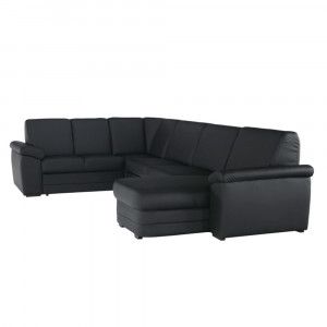 Colţar în formă de U, piele ecologică neagră, model dreapta, 330x88x215/153 cm - TP108349 - Img 9
