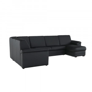 Colţar în formă de U, piele ecologică neagră, model dreapta, 330x88x215/153 cm - TP108349 - Img 4