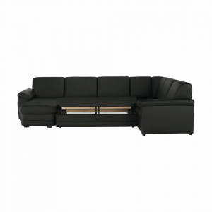 Colţar în formă de U, piele ecologică neagră, model stânga, 330x88x215/153 cm - TP108350 - Img 17