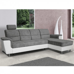 Colţar mic, piele ecologică alb/material textil gri, model dreapta, 260x86/106x168 cm - TP149896 - Img 14