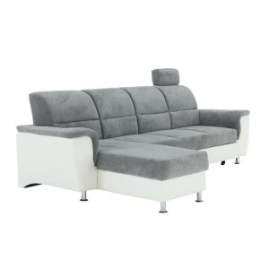 Colţar mic, piele ecologică alb/material textil gri, model stânga, 260x86/106x168 cm - TP149895 - Img 12