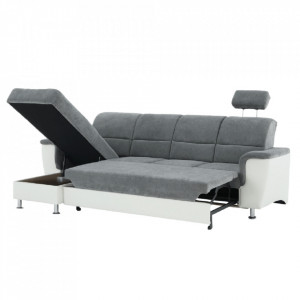 Colţar mic, piele ecologică alb/material textil gri, model stânga, 260x86/106x168 cm - TP149895 - Img 19