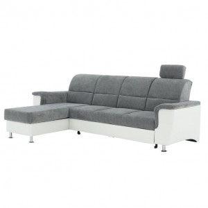 Colţar mic, piele ecologică alb/material textil gri, model stânga, 260x86/106x168 cm - TP149895