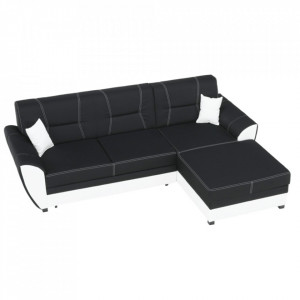 Colţar, piele ecologică albă și material textil negru, model dreapta, 250x83x160 cm - TP96985 - Img 8