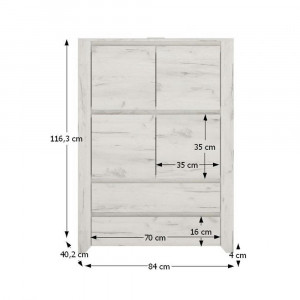 Comodă, 84x116,3x40,2 cm, alb craft - TP107266 - Img 3