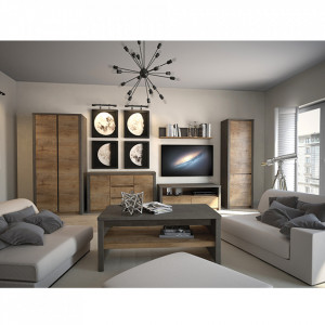 Comodă cu 3 sertare și 2 dulapuri, gri și stejar, 140x80x43 cm - TP237715 - Img 6