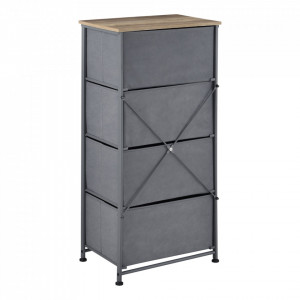 Comoda cu sertare Dona, 95 x 45 x 30 cm, metal/poliester/MDF, gri/efect lemn, cu 4 sertare - P66829635 - Img 3