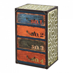 Comoda design industrial cu 4 sertare imitatie piele multicolor - P71650545 - Img 1