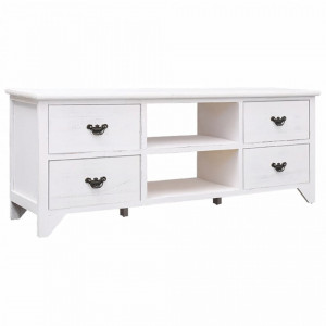 Comodă TV,alb antichizat, 108x30x40 cm, lemn masiv de paulownia - V338522V - Img 2