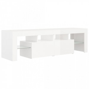 Comodă TV cu lumini LED, alb extralucios, 140x36,5x40 cm - V804370V - Img 3