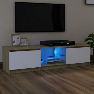 Comodă TV cu lumini LED, alb/stejar sonoma, 140x40x35,5 cm - V804297V - Img 2