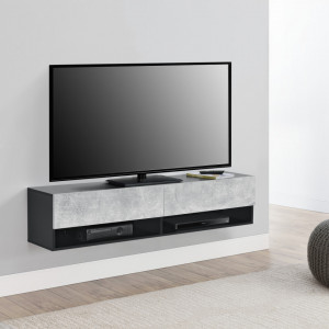 Comoda TV de perete cu 2 usi si 2 rafturi, negru/efect beton - P73294038 - Img 5