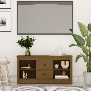 Comodă TV, maro miere, 103x36,5x52 cm, lemn masiv de pin - V814572V - Img 2