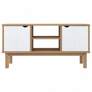 Comodă TV, maro și alb, 113,5x43x57 cm, lemn masiv de pin - V348596V - Img 3
