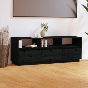 Comodă TV, negru, 140x37x50 cm, lemn masiv de pin - V813434V - Img 2