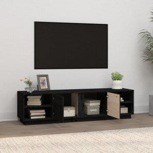 Comodă TV, negru, 156x40x40 cm, lemn masiv de pin - V814458V - Img 3
