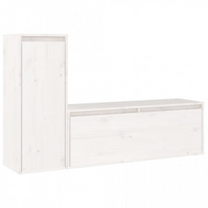 Comode TV, 2 buc., alb, lemn masiv de pin - V3100115V - Img 1