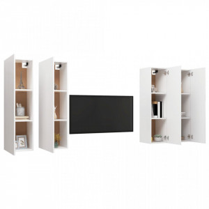 Comode TV, 4 buc., alb, 30,5x30x110 cm, lemn prelucrat - V3078742V - Img 3
