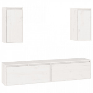 Comode TV, 4 buc., alb, lemn masiv de pin - V3100170V