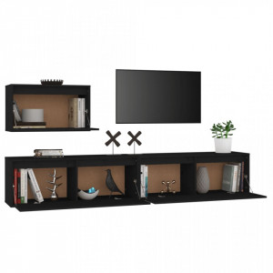 Comode TV, negru, 3 buc., lemn masiv de pin - V3100278V - Img 4