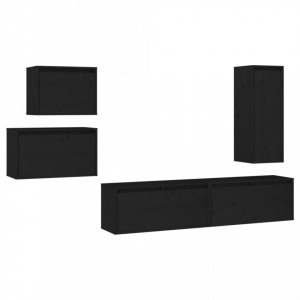 Comode TV, negru, 5 buc., lemn masiv de pin - V3100263V - Img 1