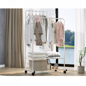 Cuier mobil dublu cu 2 rafturi, 80x51x160 cm, alb - TP275016 - Img 3
