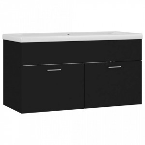 Dulap cu chiuvetă încorporată, negru, lemn prelucrat - V3070839V - Img 1