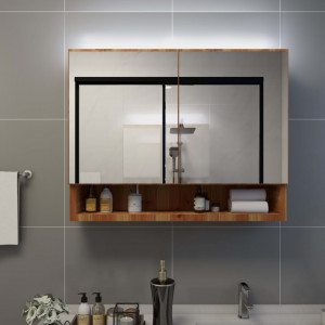 Dulap de baie cu oglinda si LED-uri, stejar 80 x 15 x 60 cm MDF - V323606V