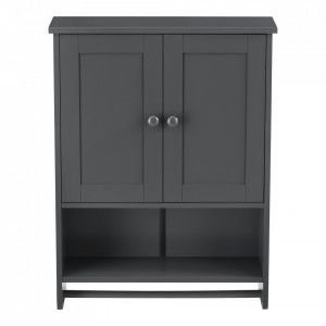 Dulap de perete pentru baie Steyr DG, 65 x 48,7 x 14,5 cm, MDF/gri inchis, cu 2 usi si suport pentru prosop - P72127674 - Img 3