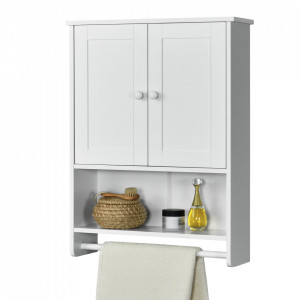 Dulap de perete pentru baie Steyr W, 65 x 48,7 x 14,5 cm, MDF/alb, cu 2 usi si suport pentru prosop - P72127673