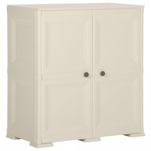 Dulap din plastic, 79x43x85,5 cm, crem, design de lemn - V340595V - Img 2
