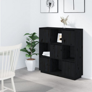 Dulap înalt, negru, 110,5x35x117 cm, lemn masiv de pin - V814373V - Img 2
