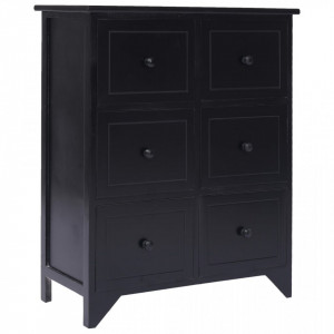 Dulap lateral cu 6 sertare, negru, 60x30x75 cm, lemn paulownia - V284098V